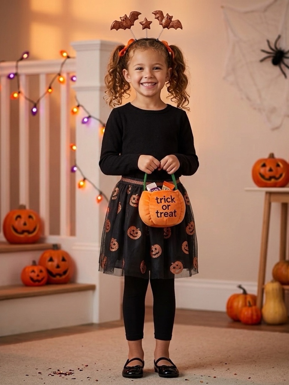 Kids Halloween Skirt- Black & Orange Pumpkin Tutu 6X